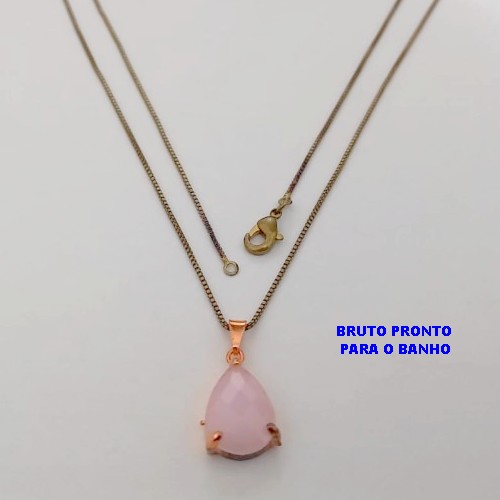 GARGANTILHA NO BRUTO PRONTO PARA O BANHO(173)-GARGANTILHA COM CORRENTE VENEZIANA DE 45CM COM PINGENTE DE GOTA EM VIDRO- / PESO 3.7GR - BRU25275