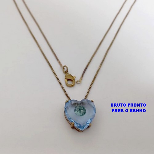 GARGANTILHA NO BRUTO PRONTO PARA O BANHO(173)-GARGANTILHA COM CORRENTE VENEZIANA DE 45CM COM PINGENTE DE CORAÇÃO EM VIDRO- / PESO 3.8GR - BRU25276