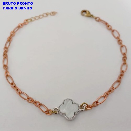 PULSEIRA NO BRUTO PRONTO PARA O BANHO(173)-PULSEIRA COM CORRENTE 3X1 TAMANHO 18CM+EXTENSOR( TREVO DE 10MM)/ PESO 3.1GR - BRU25277