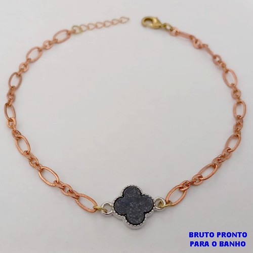 PULSEIRA NO BRUTO PRONTO PARA O BANHO(173)-PULSEIRA COM CORRENTE 3X1 TAMANHO 18CM+EXTENSOR( TREVO DE 10MM)/ PESO 3.1GR - BRU25279