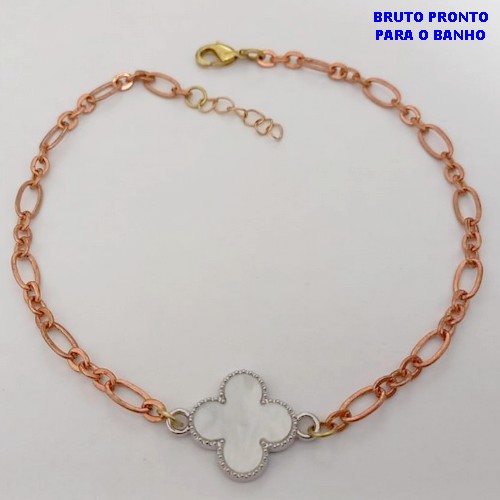 PULSEIRA NO BRUTO PRONTO PARA O BANHO(173)-PULSEIRA COM CORRENTE 3X1 TAMANHO 18CM+EXTENSOR( TREVO DE 14MM)/ PESO 3.3GR - BRU25280