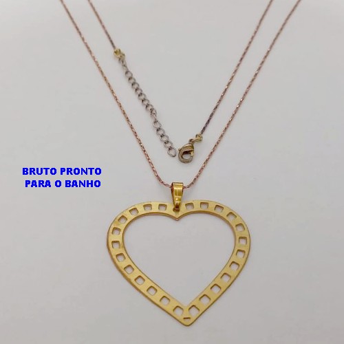 GARGANTILHA NO BRUTO PRONTO PARA O BANHO(174)-GARGANTILHA COM CORRENTE L11 COM FECHO LAGOSTA (TAMANHO 45CM+EXTENSOR)( PINGENTE DE 3cm)/ PESO 2.8GR - BRU25285