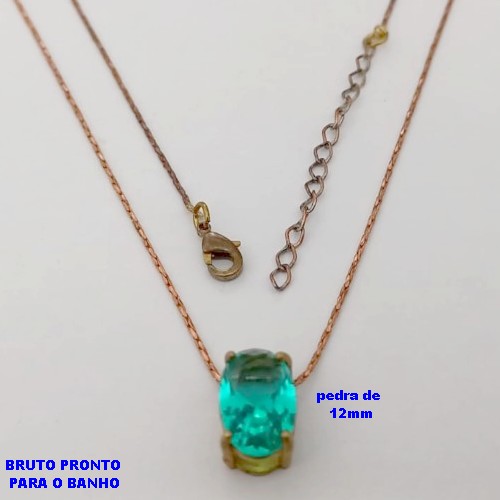 GARGANTILHA NO BRUTO PRONTO PARA O BANHO(174)-GARGANTILHA COM CORRENTE L11 COM FECHO LAGOSTA (TAMANHO 45CM+EXTENSOR)( PINGENTE DE 12mm em zirconia)/ PESO 2,9GR - BRU25286