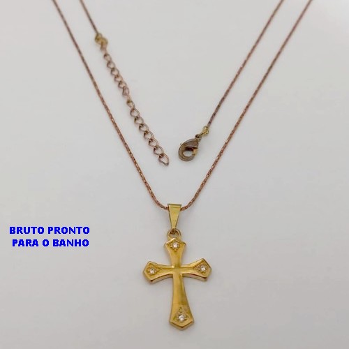GARGANTILHA NO BRUTO PRONTO PARA O BANHO(174)-GARGANTILHA COM CORRENTE L11 COM FECHO LAGOSTA (TAMANHO 45CM+EXTENSOR)( PINGENTE DE CRUZ EM ALTA FUSÃO CRAVEJADO / PESO 2.9GR - BRU25288