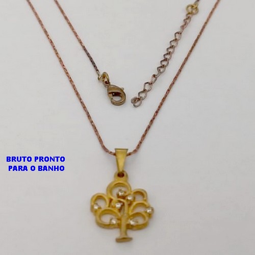 GARGANTILHA NO BRUTO PRONTO PARA O BANHO(174)-GARGANTILHA COM CORRENTE L11 COM FECHO LAGOSTA (TAMANHO 45CM+EXTENSOR)( PINGENTE DE ARVORE DA VIDA 1,5CM EM ALTA FUSÃO CRAVEJADO / PESO 2.9GR - BRU25289