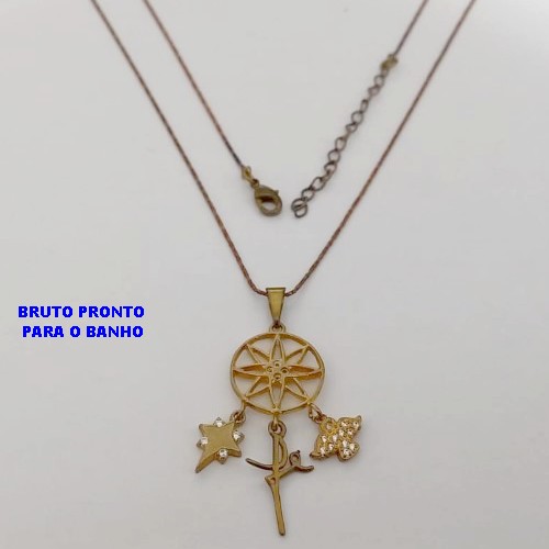 GARGANTILHA NO BRUTO PRONTO PARA O BANHO(174)-GARGANTILHA COM CORRENTE L11 COM FECHO LAGOSTA (TAMANHO 45CM+EXTENSOR)( PINGENTE FILTRO DOS SONHOS ALTA FUSÃO CRAVEJADO / PESO 3.5GR - BRU25290