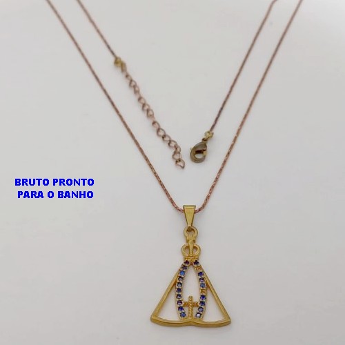 GARGANTILHA NO BRUTO PRONTO PARA O BANHO(174)-GARGANTILHA COM CORRENTE L11 COM FECHO LAGOSTA (TAMANHO 45CM+EXTENSOR)( PINGENTE NOSSA SENHORA APARECIDA MANTO AZIL ALTA FUSÃO / PESO 2.3GR - BRU25292