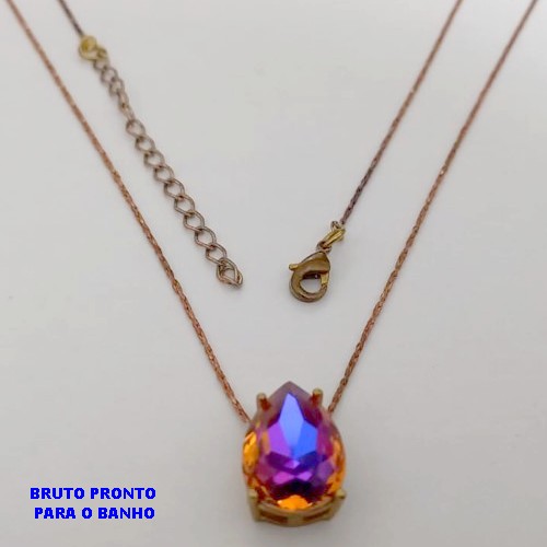 GARGANTILHA NO BRUTO PRONTO PARA O BANHO(174)-GARGANTILHA COM CORRENTE L11 COM FECHO LAGOSTA (TAMANHO 45CM+EXTENSOR)( PINGENTE COM BASE EM ALTA FUSÃO 10X14 COM PEDRA DE VIDRO FUSÃO / PESO 3.3GR - BRU25293