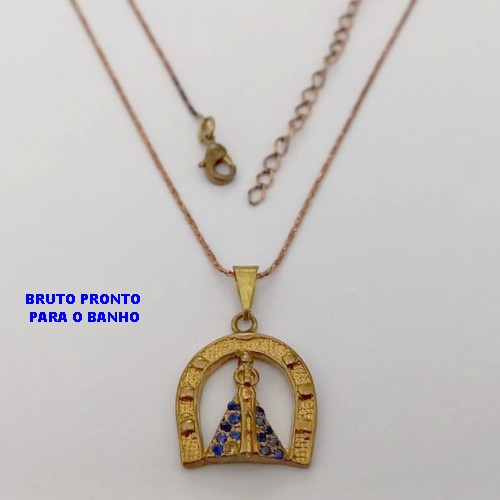 GARGANTILHA NO BRUTO PRONTO PARA O BANHO(174)-GARGANTILHA COM CORRENTE L11 COM FECHO LAGOSTA (TAMANHO 45CM+EXTENSOR)( PINGENTE NOSSA SENHORA APARECIDA CRAVEJADA DE 1.8CM / PESO 3.5GR - BRU25294