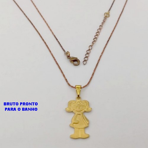 GARGANTILHA NO BRUTO PRONTO PARA O BANHO(174)-GARGANTILHA COM CORRENTE L11 COM FECHO LAGOSTA (TAMANHO 45CM+EXTENSOR)( PINGENTE DE MENINA DE 2CM / PESO 2.6GR - BRU25296