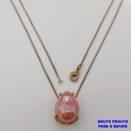GARGANTILHA NO BRUTO PRONTO PARA O BANHO(174)-GARGANTILHA COM CORRENTE VENEZIANA FECHO LAGOSTA (TAMANHO 45CM )( PINGENTE COM BASE EM ALTA FUSÃO 10X14MM E PEDRA DE PORCELANA / PESO 4.4GR - BRU25297