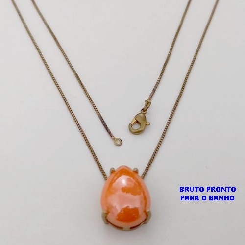 GARGANTILHA NO BRUTO PRONTO PARA O BANHO(174)-GARGANTILHA COM CORRENTE VENEZIANA FECHO LAGOSTA (TAMANHO 45CM )( PINGENTE COM BASE EM ALTA FUSÃO 10X14MM E PEDRA DE PORCELANA / PESO 4.4GR - BRU25298