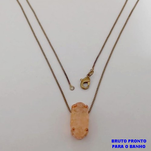GARGANTILHA NO BRUTO PRONTO PARA O BANHO(174)-GARGANTILHA COM CORRENTE VENEZIANA FECHO LAGOSTA (TAMANHO 45CM )( PINGENTE OVAL DE ZIRCONIA FUSION(CRAQUELADA) / PESO 4,2GR - BRU25303