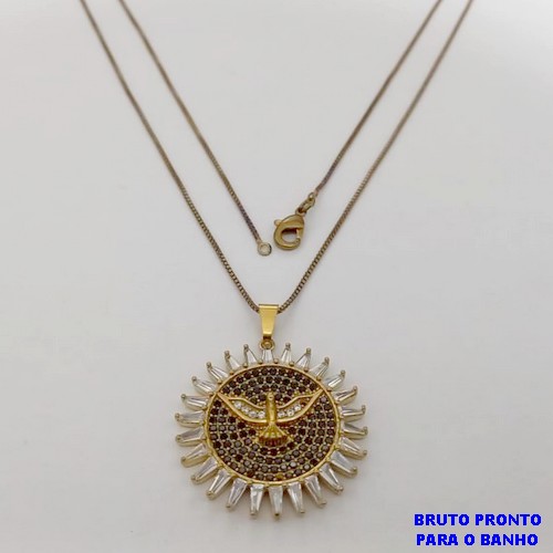 GARGANTILHA NO BRUTO PRONTO PARA O BANHO(174)-GARGANTILHA COM CORRENTE VENEZIANA FECHO LAGOSTA (TAMANHO 45CM )( PINGENTE ESPIRITO SANTO TODO CRAVEJADO) / PESO 7,2GR - BRU25302