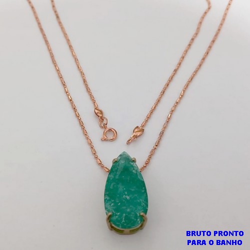 GARGANTILHA NO BRUTO PRONTO PARA O BANHO(174)-GARGANTILHA COM CORRENTE IMPORTADA TIPO GORDÃO (TAMANHO 60CM )( PINGENTE ZIRCONIA FUSION)CRAQUELADA) TAMANHO 30X20MM) / PESO 9.8GR - BRU25304