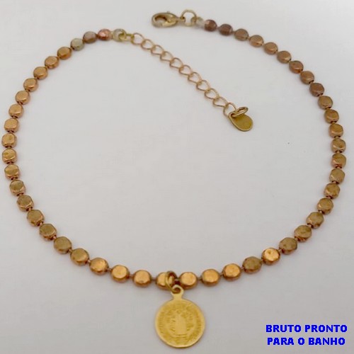 PULSEIRA NO BRUTO PRONTO PARA O BANHO(CX174) PULSEIRA SIMPLES E DELICADA COM PINGENTE DE SAO BENTO / PESO TOTAL 4.3GR / TAMANHO 18CM+EXTENSOR / BRU25308