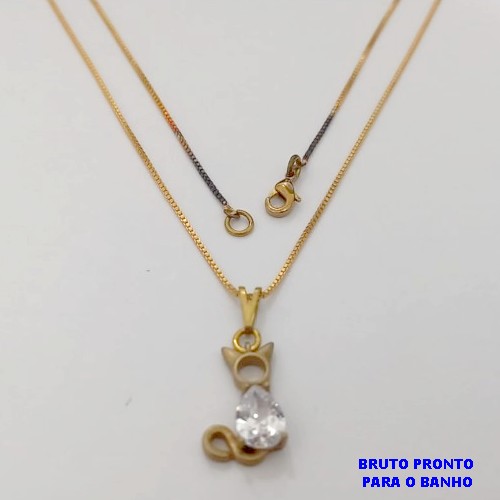 GARGANTILHA NO BRUTO PRONTO PARA O BANHO(CX175) GARGANTILHA COM CORRENTE VENEZIANA DE 45CM/ PINGENTE GATINHO COM ZIRCONIA / PEÇA EM ALTA FUSÃO / PESO TOTAL 3.2GR / BRU25341