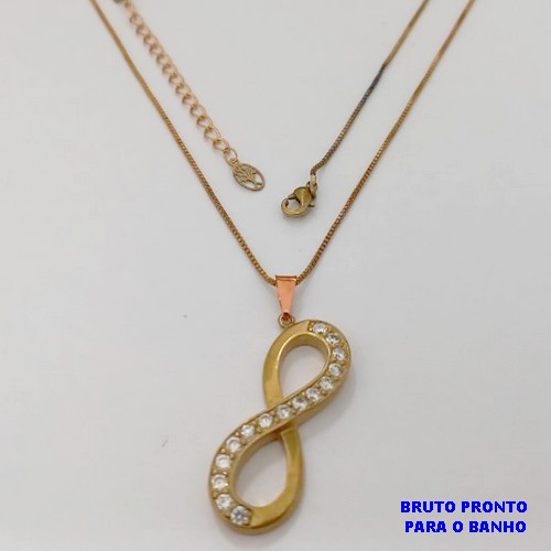 GARGANTILHA NO BRUTO PRONTO PARA O BANHO(CX175) GARGANTILHA COM CORRENTE VENEZIANA DE 45CM/ PINGENTE INFINITO DE 3CM CRAVEJADO / PEÇA EM ALTA FUSÃO / PESO TOTAL 6.3GR / BRU25342