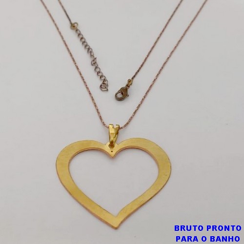 GARGANTILHA NO BRUTO PRONTO PARA O BANHO(CX175) GARGANTILHA COM CORRENTE L-11 DE 45CM+EXTENSOR / PINGENTE DE CORAÇÃO EM FOTOCORROSÃO 4CM/ PESO TOTAL 2.7GR / BRU25347