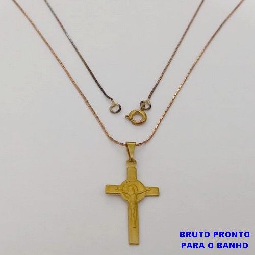GARGANTILHA NO BRUTO PRONTO PARA O BANHO(CX175) GARGANTILHA COM CORRENTE L-11 DE 45CM+EXTENSOR / PINGENTE DE CRUCIFIXO 2,5CM/ PESO TOTAL 2.2GR / BRU25348