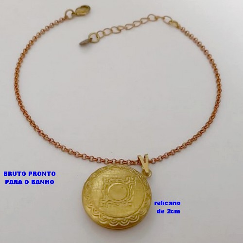 PULSEIRA NO BRUTO PRONTO PARA O BANHO(CX176) PULSEIRA COM CORRENTE ELLO PORTUGUES E PINGENTE DE RELICARIO / TAMANHO 18CM+EXTENSOR / PESO TOTAL 3.9GR / BRU25361