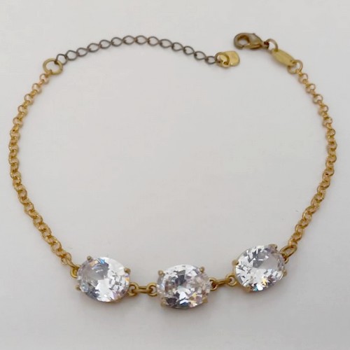 PULSEIRA NO BRUTO PRONTO PARA O BANHO(CX176) PULSEIRA COM CORRENTE ELLO PORTUGUES COM TREIS PEDRA DE ZIRCONIA / TAMANHO 18CM+EXTENSOR / PESO TOTAL 4.9GR / BRU25363