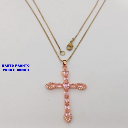 GARGANTILHA NO BRUTO PRONTO PARA O BANHO(CX176) COM CORRENTE VENEZIANA COM CRUCIFIXO TODO EM ZIRCONIA 4X3,5CM / PESO 4,7GR / BRU25373