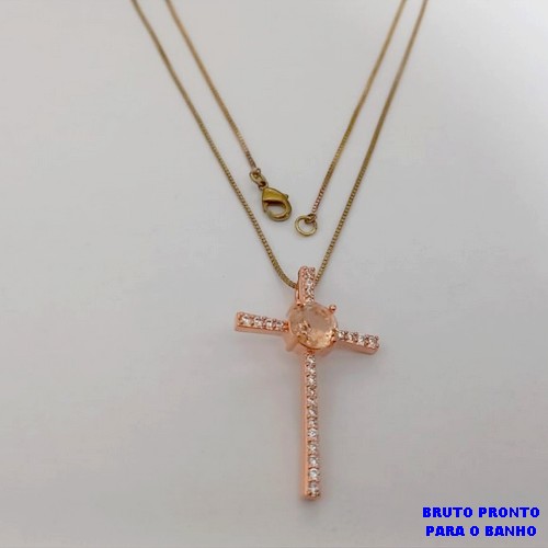 GARGANTILHA NO BRUTO PRONTO PARA O BANHO(CX176) COM CORRENTE VENEZIANA COM CRUCIFIXO TODO EM ZIRCONIA 4X3,5CM / PESO 4,7GR / BRU25374