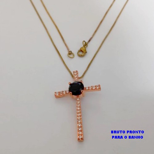 GARGANTILHA NO BRUTO PRONTO PARA O BANHO(CX176) COM CORRENTE VENEZIANA COM CRUCIFIXO TODO EM ZIRCONIA 4X3,5CM / PESO 4,7GR / BRU25375