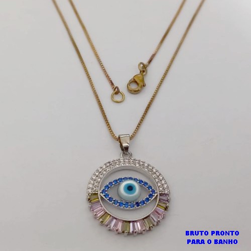 GARGANTILHA NO BRUTO PRONTO PARA O BANHO(CX176) COM CORRENTE VENEZIANA COM PINGENTE TODO EM ZIRCONIA 2CM / PESO 4,7GR / BRU25377