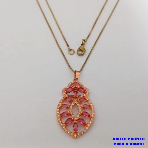 GARGANTILHA NO BRUTO PRONTO PARA O BANHO(CX176) COM CORRENTE VENEZIANA COM PINGENTE TODO EM ZIRCONIA 3X2CM / PESO 4,7GR / BRU25378