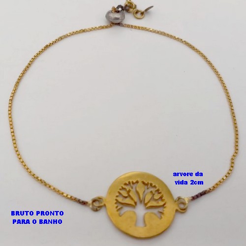 PULSEIRA NO BRUTO PRONTO PARA O BANHO(CX176) PULSEIRA AJUSTAVEL COM COM PINGENTE ARVORE DA VIDA DE 2CM EM ALTA FUSÃO 18CM / PESO 3,5GR / BRU25386