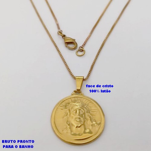 GARGANTILHA NO BRUTO PRONTO PARA O BANHO(CX176) GARGANTILHA COM CORRENTE VENEZIANA DE 45CM/PINGENTE FACE DE CRISTO / PESO 2.9GR / BRU25387