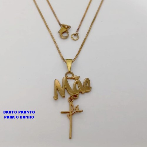 GARGANTILHA NO BRUTO PRONTO PARA O BANHO(CX176) GARGANTILHA COM CORRENTE VENEZIANA DE 45CM/PINGENTE EM ALTA FUSÃO MÃE DE 1,8CM / PESO 3.1GR / BRU25390