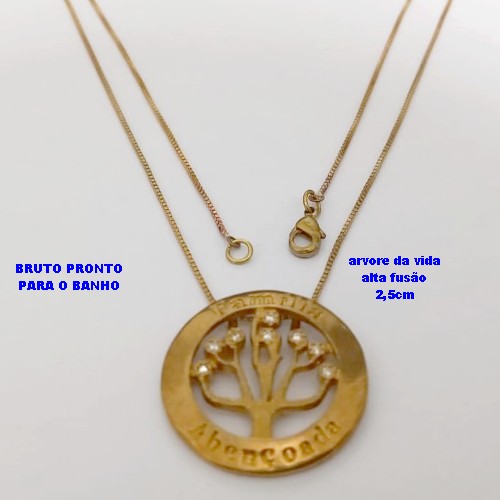 DUPLICADO - GARGANTILHA NO BRUTO PRONTO PARA O BANHO(CX176) GARGANTILHA COM CORRENTE VENEZIANA DE 45CM/PINGENTE EM ALTA FUSÃO ARVORE DA VIDA CRAVEJADA DE 2.5CM / PESO 6.3GR / BRU25391