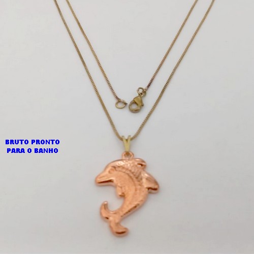 GARGANTILHA NO BRUTO PRONTO PARA O BANHO(CX176) GARGANTILHA COM CORRENTE VENEZIANA DE 45CM/ PINGENTE DE GOLFINHO 2,5X2CM / PESO 4.6GR / BRU25395