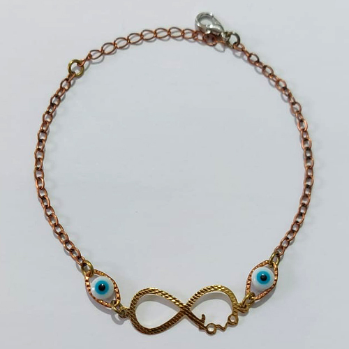 PULSEIRA NO BRUTO PRONTO PARA O BANHO - PULSEIRA OLHO GREGO COM SÍMBOLO INFINITO 17CM / PESO 1,7GR / BRU25501