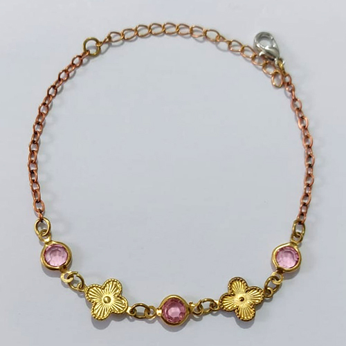 PULSEIRA NO BRUTO PRONTO PARA O BANHO - PULSEIRAS VAN CLEEF COM PEDRA CRISTAL ROSA 17CM / PESO 2,2GR / BRU25503