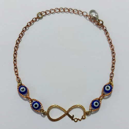 PULSEIRA NO BRUTO PRONTO PARA O BANHO - PULSEIRA COM OLHOS GREGOS E SÍMBOLO INFINITO 16CM / PESO 2,1GR / BRU25509