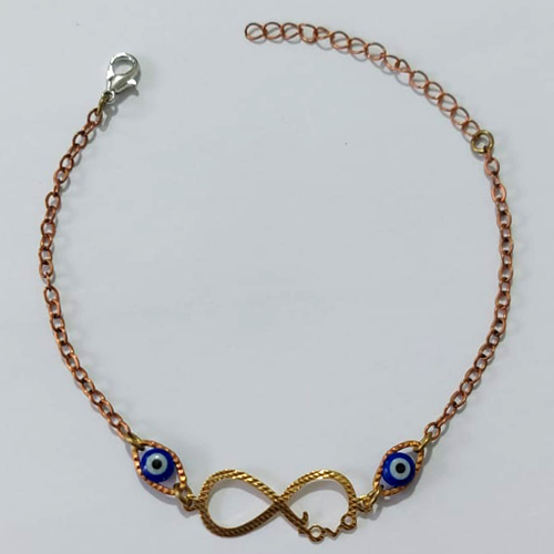 PULSEIRA NO BRUTO PRONTO PARA O BANHO - PULSEIRA COM OLHOS GREGOS E SÎMBOLO INFINITO 17CM / PESO 2,1GR / BRU25513
