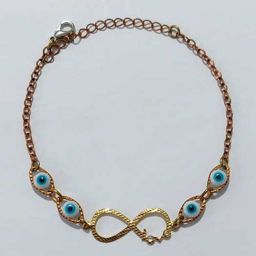 PULSEIRA NO BRUTO PRONTO PARA O BANHO - PULSEIRA COM OLHOS GREGOS E SÍMBOLO INFINITO 17CM / PESO 2,1GR / BRU25518