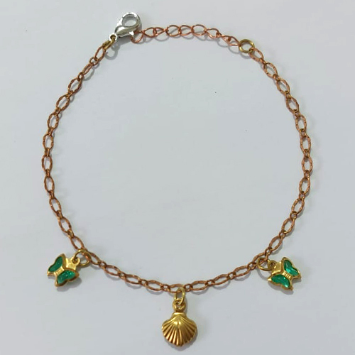 PULSEIRA NO BRUTO PRONTO PARA O BANHO - PULSEIRA COM BORBOLETAS VERDES E CONCHA 17CM / PESO 1,6GR / BRU25522