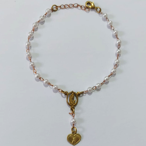 PULSEIRA NO BRUTO PRONTO PARA O BANHO - PULSEIRA COM PÉROLAS E NOSSA SENHORA APARECIDA 17CM / PESO 2,1GR / BRU25524