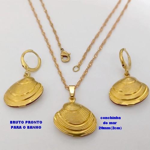 CONJUNTO NO BRUTO PRONTO PARA BANHO BRINCO(CX177) (100% LATÃO) - COM CORRENTE SINGAPURA DE 45CM E PINGENTE DE2CM(20MM) BRINCO ARGOLINHA DE PRESSÃO - PESO TOTAL 5.4GR - BRU25415