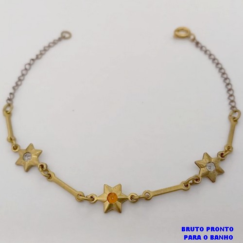 PULSEIRA NO BRUTO PRONTO PARA BANHO (CX177) (100% LATÃO) - PULSEIRA SIMPLES E DELICADA COM CRISTAL COLORIDO - TAMANHO 18CM - PESO TOTAL 1.8GR - BRU25419