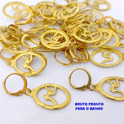 BRINCO NO BRUTO PRONTO PARA BANHO (CX177) (100% LATÃO) - BRINCO COM BASE DE ARGOLINHA DE PRESSÃO - PESO TOTAL 1.9GR - BRU254