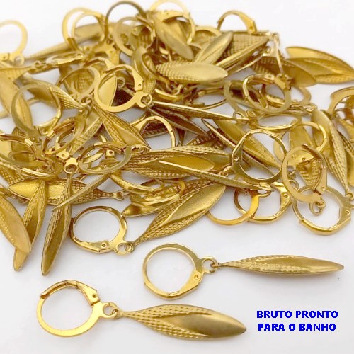BRINCO NO BRUTO PRONTO PARA BANHO (CX177) (100% LATÃO) - BRINCO COM BASE ARGOLINHA DE PRESSÃO(TRANQUETA) E GOTA DE 25MM - PESO TOTAL 1.5GR - BRU25429