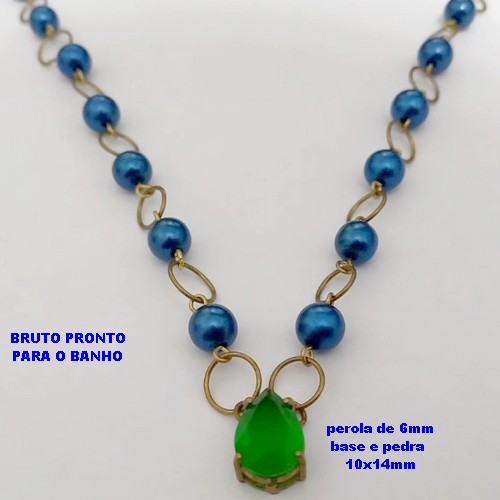 SHOCKER NO BRUTO PRONTO PARA BANHO (CX178) (100% LATÃO) -SIMPLES E DELICADA COM CONTAS AZUL E PEDRA 10X14MM - PESO TOTAL 8.4GR - BRU25438
