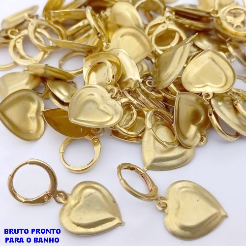 BRINCO NO BRUTO PRONTO PARA BANHO (CX178) (100% LATÃO) -BRINCO COM ARGOLINHA DE PRESSÃO(TRANQUETA) COM CORAÇÃO DE 14MM - PESO TOTAL 1.6GR - BRU25440