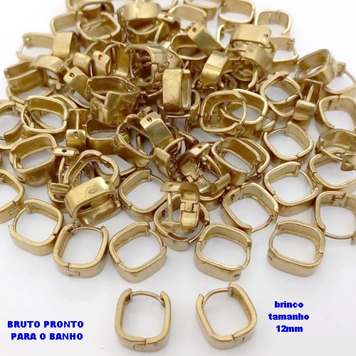 BRINCO NO BRUTO PRONTO PARA O BANHO(CX178) - BRINCO ARGOLINHA DE PRESSÃO QUADRADO - TAMANHO: 12MM - PESO TOTAL 2.2GR - BRU25451